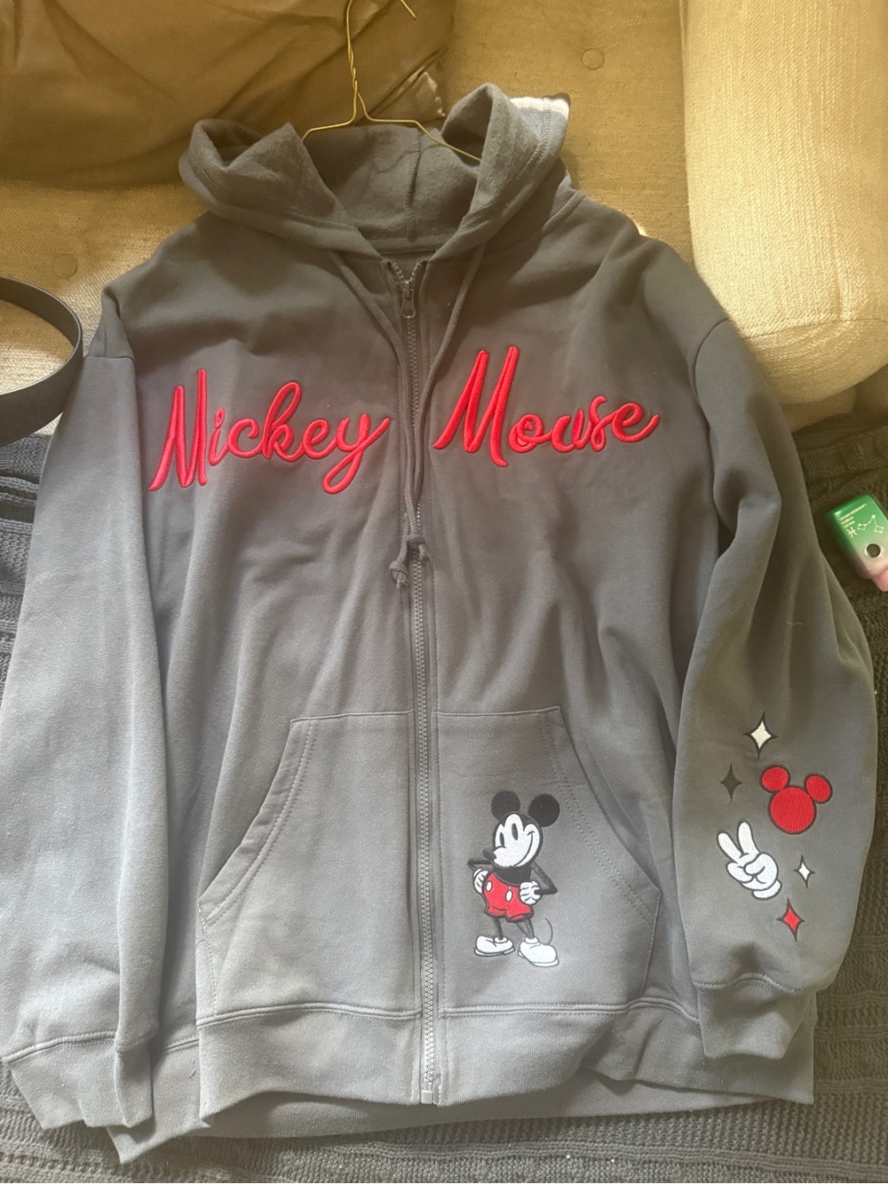 Mickey Mouse Kids' Gray Zip Hoodie with Red Script